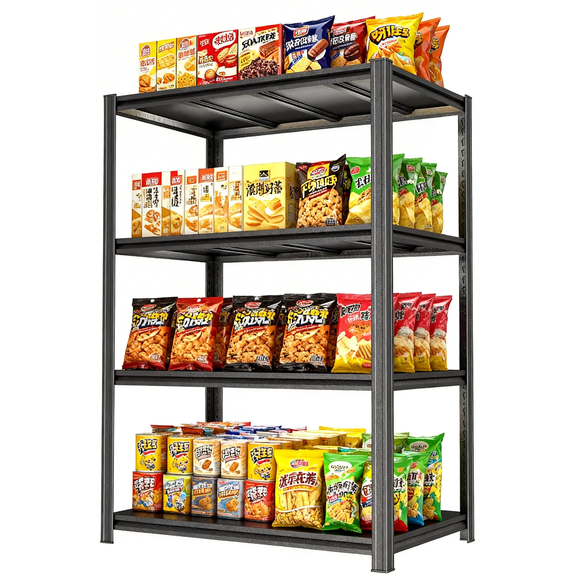 4-Tier Storage Shelves, 54''H Garage Metal Shelving Unit, Adjustable, Double-Layer Column with Reinforced Ribs, Heavy-Duty, Capable of Bearing 2400 lbs for Garage, Warehouse, Kitchen
