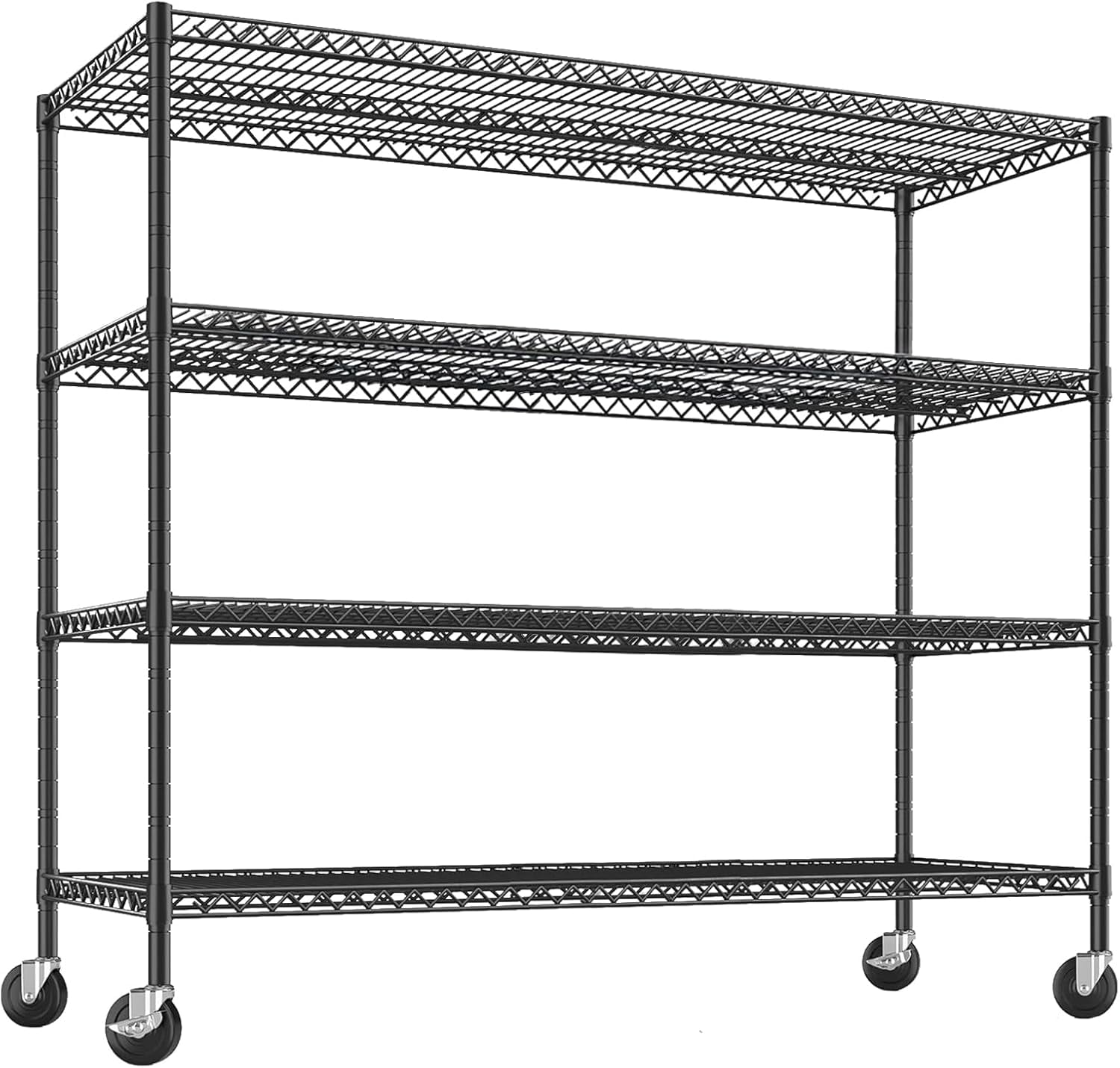 4 Tier Storage Shelves with Wheels, Adjustable Layer Rack, Heavy Duty ...