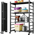 thumbnail image 1 of 4-Tier Storage Shelving Unit, 397lbs Capacity Heavy Duty Metal Shelf , Foldable Storage Shelf with Wheels, Garage Shelf, Metal Storage Rack, Kitchen Shelf , No Assemble Require, 1 of 7