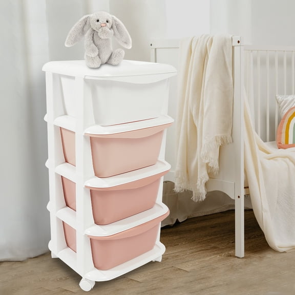 4 Tier Storage Unit Movable Living Room Kids Bedroom Toy Organizer Storage Shelf 14.2*14.2*28.3in for Living Room, Bathroom, Cloakroom