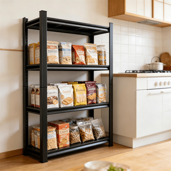 4-Tier Sturdy Metal Baking Rack, Freestanding Industrial Utility Shelf, Rust-Resistant Kitchen Storage, Heavy Duty Microwave Stand, Adjustable 2500lb load Shelves, Ideal for Home Garage Office