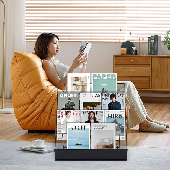 4-Tier Tabletop Book Display Rack, Metal Magazine & Brochure Organizer, Space-Saving Desktop Display Stand for Library, Classroom & Office Use