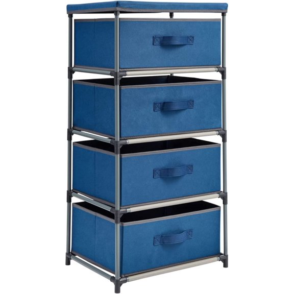 4-Tier Tall Closet Dresser with Drawers - Clothes Organizer and Small Fabric Storage for Bedroom (Navy Blue)