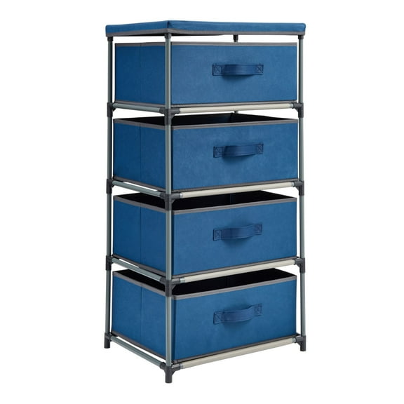 Juvale 4-Tier Tall Dresser with Drawers - 16.5 x 13 x 33 in, Navy Blue - Fabric Storage Drawers & Closet Organizer - Kids Dresser & Bedroom Storage