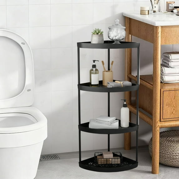 4-Tier Tall Corner Shelf Bathroom Storage Organizer Freestanding Tower Rack for Shower Toiletries Organization(Black)