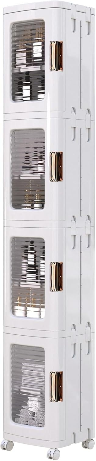 White Polypropylene 4-Tier Tall Storage Cabinet with Adjustable Shelves