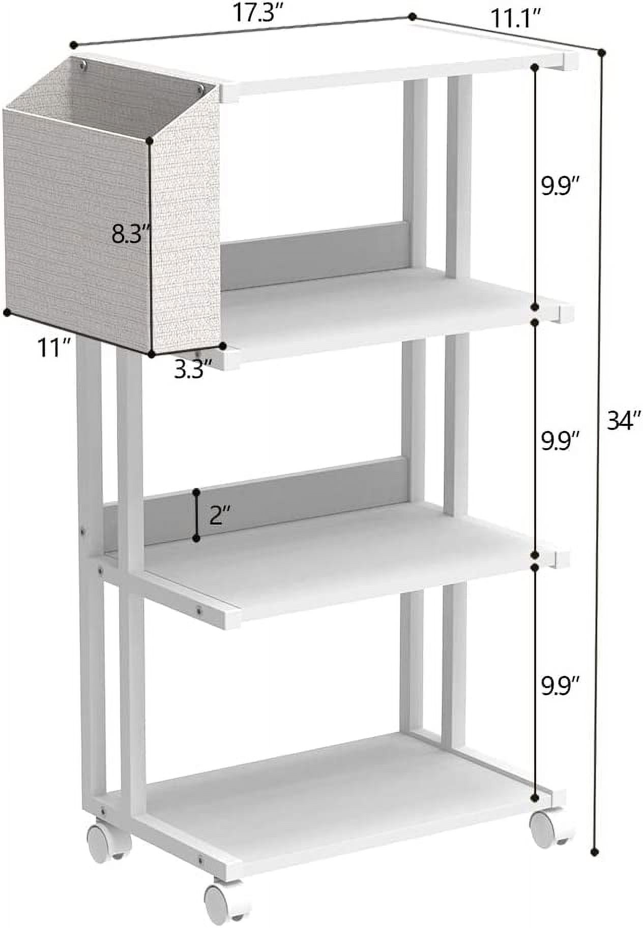 4 Tier Tall Printer Stand with Storage Basket and Wheels Modern Narrow