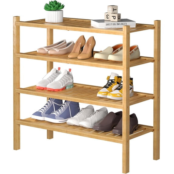 Vitamins Shelf Rack 4 Tier Thick Bamboo Shoe Rack, Free Standing Wood Shoe Shelf for Closet ...