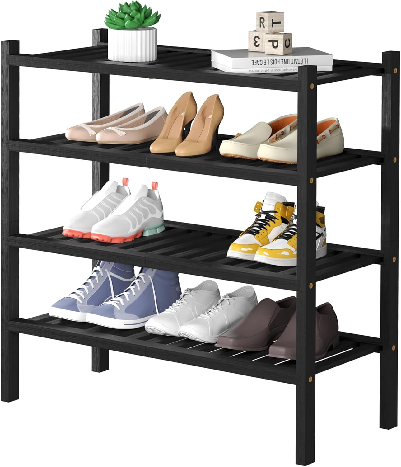 Shoe Rack Little 4 Tier Thick Bamboo Shoe Rack for Closet, Free Standing Wood Shoe Shelf ...
