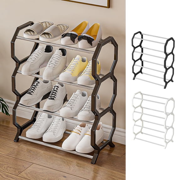 4-Tier Thickened Adjustable Metal Shoe Rack - Shoe Storage for Bedroom/Closet/Entry/Dorm, Sturdy Shelves for Multiple Pairs, Adjustable Layers for Sizes, Space-Saving, 16.34*7.87*20.87in, White