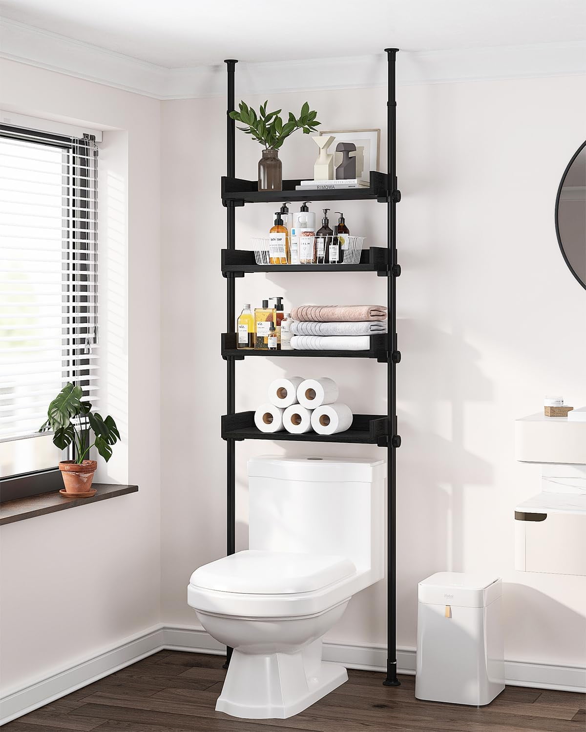 4 Tier Over The Toilet Storage, Adjustable Wood Over Toilet Bathroom ...