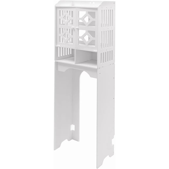 4-Tier Toilet Storage Cabinet Bathroom Organizer Shelf with Openwork Pattern Modern White PVC Floor Standing