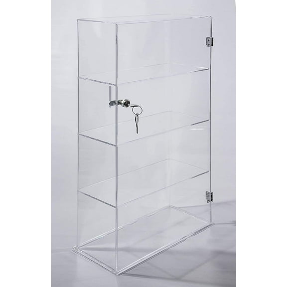 4 Tier Transparent Acrylic Display Case with Lock,Clear Show Case for Collectible, Vertical Curio,See-through Locking Cabinet,Dustproof Protection 10.25 x 4.25 x 18.25 Inches