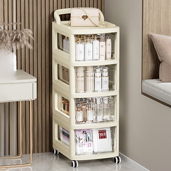 4-Tier Transplastic Rolling Storage Cart with Wheels, Multi Layer Clear Plastic Storage Trolley Organizer, Movable Utility Shelf for Kitchen Bathroom Living Room Floor Clear