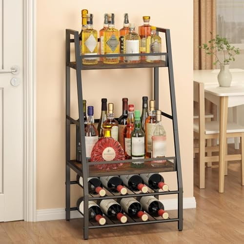 4-Tier Trapezoid Wine Rack Freestanding Floor, Stepped Mini Liquor ...