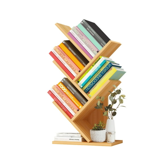4 Tier Tree Bookshelf, Desktop Bookshelf, Free Standing Tree Bookcase, Display Floor Standing Shelf for Books, Book Organizer Shelves for Home Office, Living Room, Bedroom