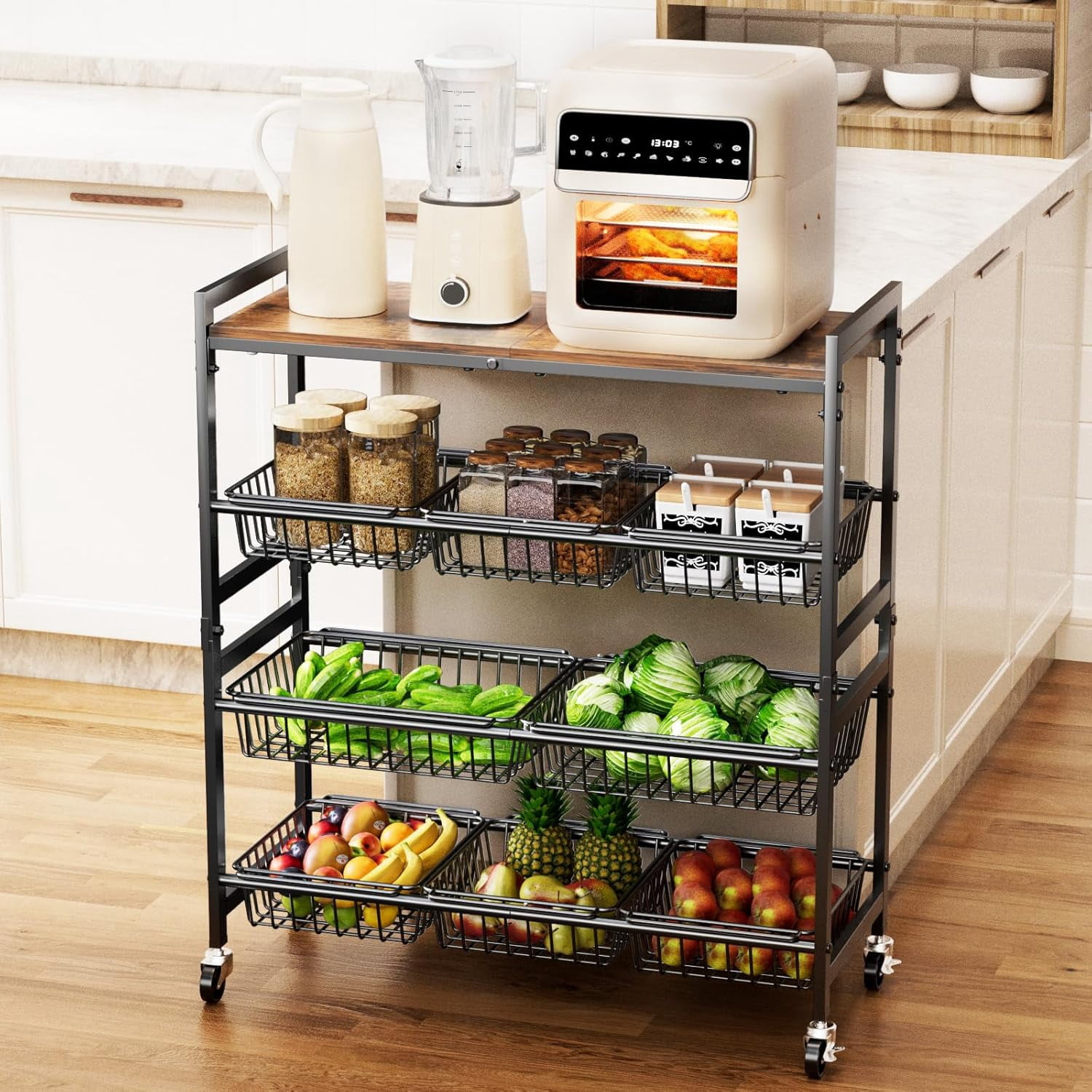 4-Tier Utility Kitchen Cart with Wood Top, 29