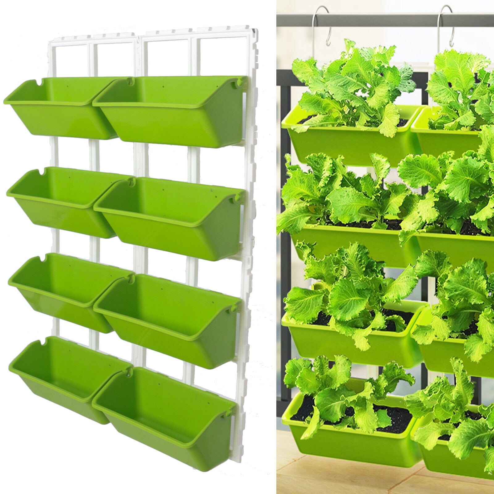 4-Tier Vegetables Herb Planter Indoor Outdoor Wall Balcony Vertical Hanging Planter, Garden Vertical Planter 8 Pockets Wall Mounted Hanging Planter (Green)