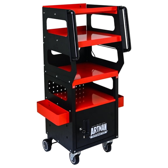 LuckyNote 4Level Car Diagnostic Trolley, Mobile Equipment Cart with 360 Lockable Casters, Powder Coated, Black+Red