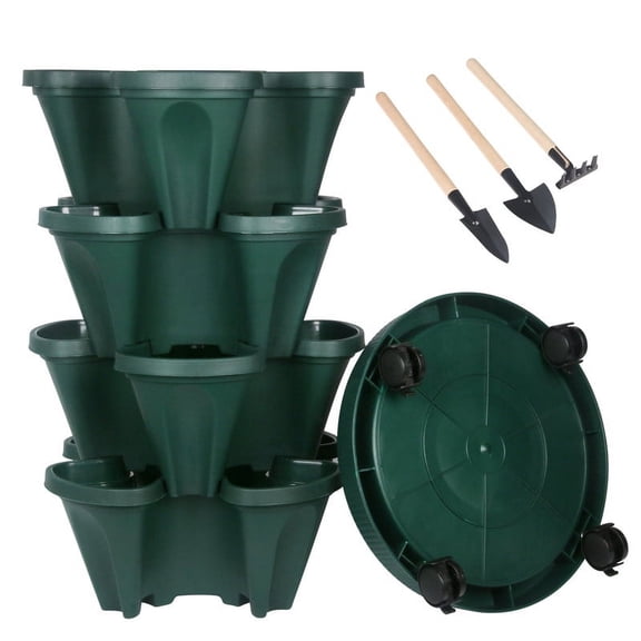4 Tier Vertical Gardening Stackable Tower Planter for Strawberries,Flowers,Herbs,Vegetables,Green