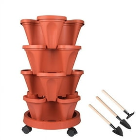 4 Tier Vertical Gardening Stackable Tower Planter for Strawberries,Flowers,Herbs,Vegetables,Red