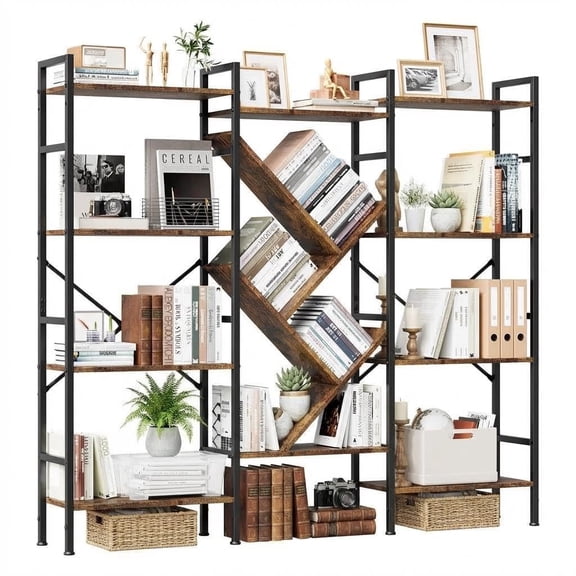 4 Tier Vintage Wood Bookcase, 12 Grid Open Shelving Unit, Stylish Storage Rack for Home Indoor Daily Storage Display