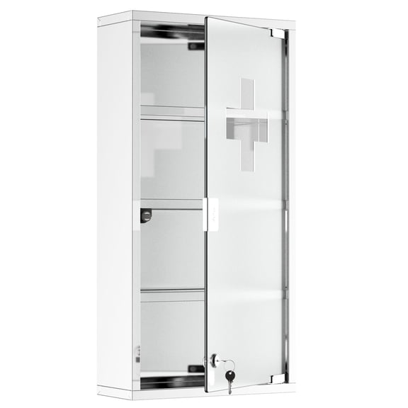 4-Tier Wall Cabinet with Lock Stainless Steel Frame and Frosted Glass for Bathroom Privacy and Organization