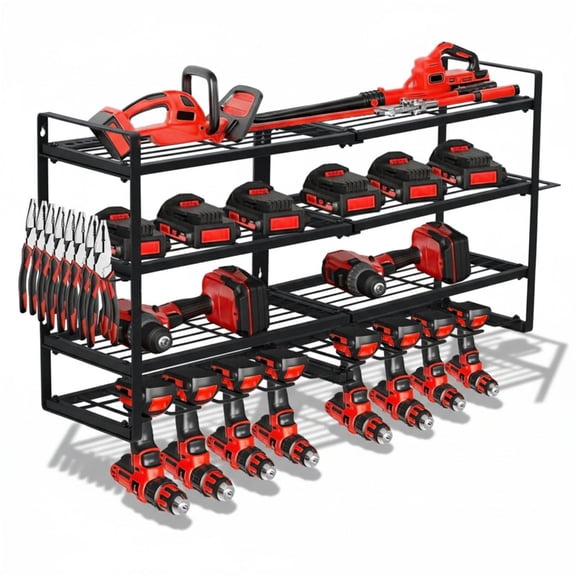 4-Tier Wall Mount Metal Power Tool Storage Organizer Rack