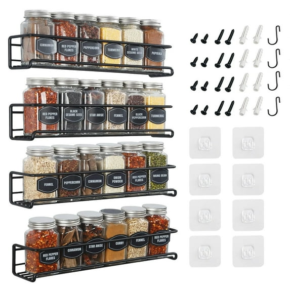 4-Tier Wall-Mounted Spice Rack Organizer for Effortless Kitchen Organization