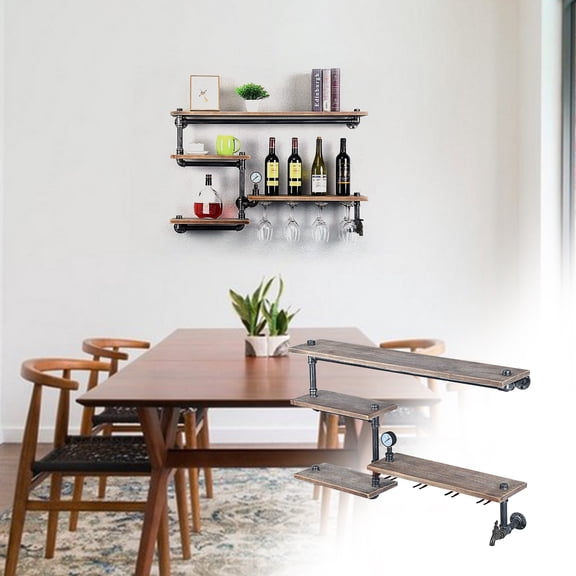 4-Tier Wall Mounted Wine Rack, Wine Bottle & Glass Organizer, for Kitchen Bar Dining Room Wine Cellar