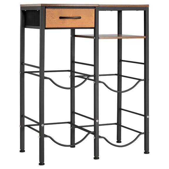 4-Tier Water Bottle Rack for 5 Gallon Jugs, Double Row Holder with Storage Shelf and Drawer for Home and Kitchen, Brown