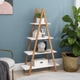 thumbnail image 1 of 4 Tier White Ladder Shelf, A Frame Wood Ladder Bookshelf, Modern Leaning Bookcase Book Shelves for Living Room, Bedroom, Study Room, Balcony (31.5"W x 11.8"D x 53.5"H), 1 of 7