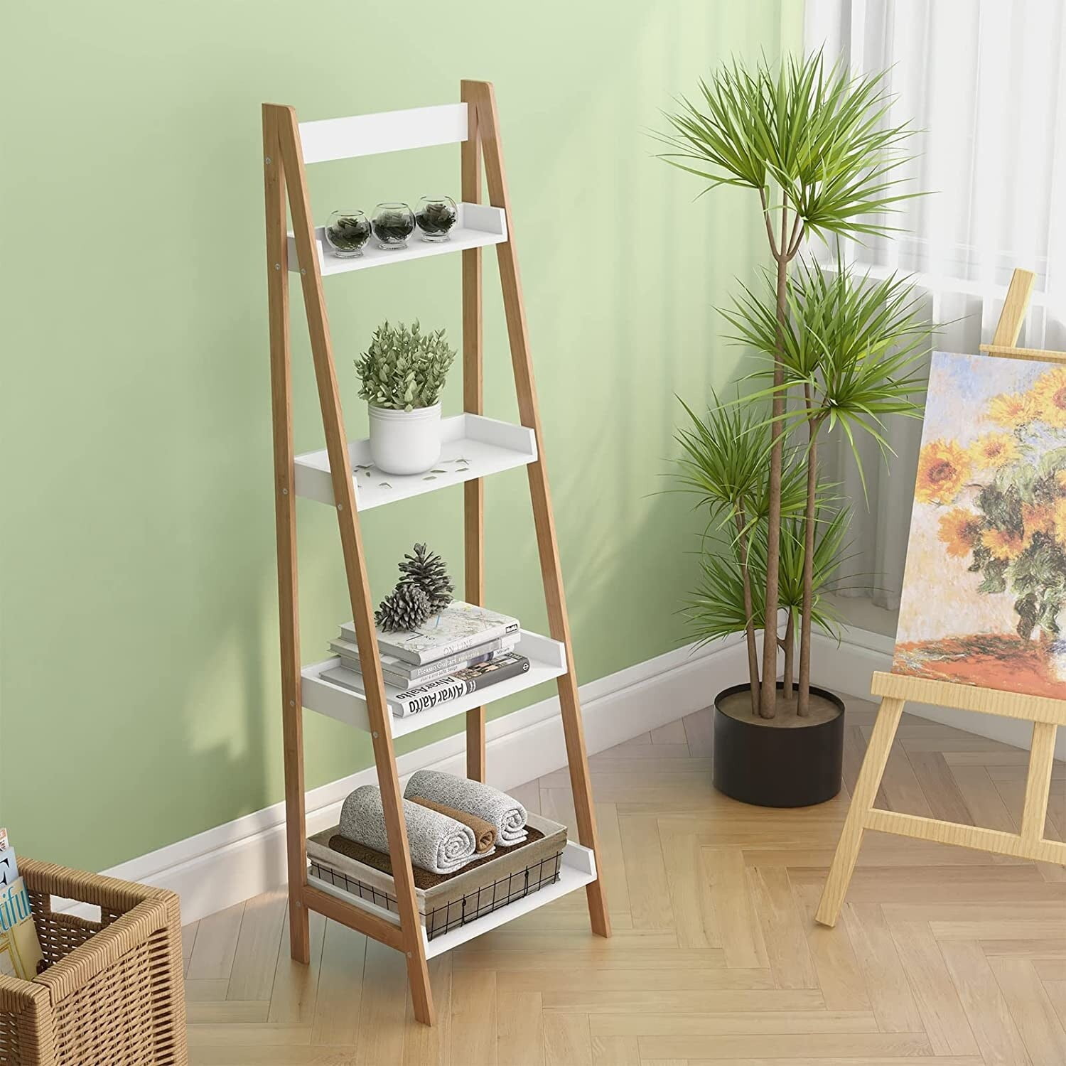 4 buy wooden tilt ladder bookcases, white