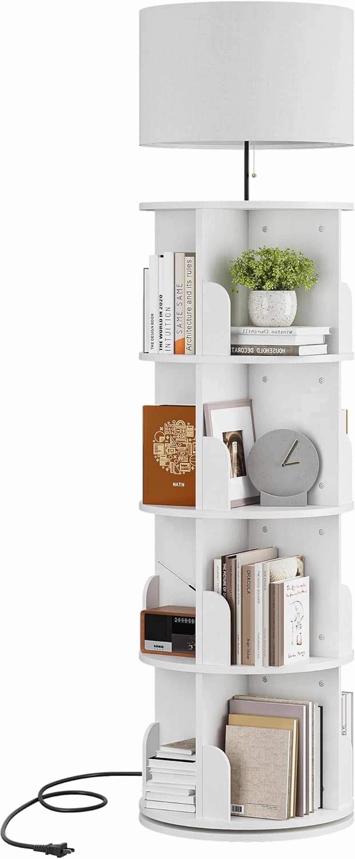 4 Tier White Rotating Bookshelf with Lights, 3 Color Temperatures ...