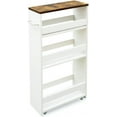 thumbnail image 1 of 4 Tier White Slim Storage Cart with Handle, 7.9''W Slide Out Storage Rolling Utility Cart Mobile Shelving Unit Organizer Trolley for Small Spaces Kitchen Laundry Narrow Places, 1 of 14
