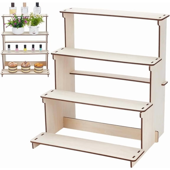 4-Tier White Straight Wooden Retail Table Display Stand with Shelves 4 Step Straight Display Rack DIY