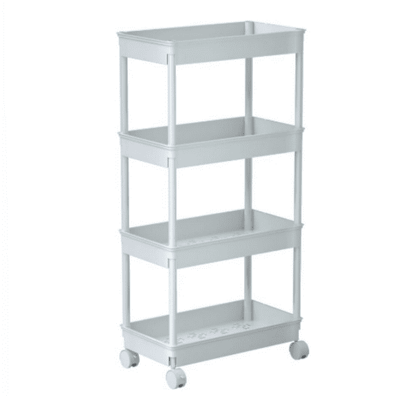 4 Tier Wide Storage Cart Mobile Shelving Unit Organizer Slide Out Storage Rolling Utility Cart Tower Rack for Kitchen Bathroom Laundry, Plastic & Stainless Steel,White