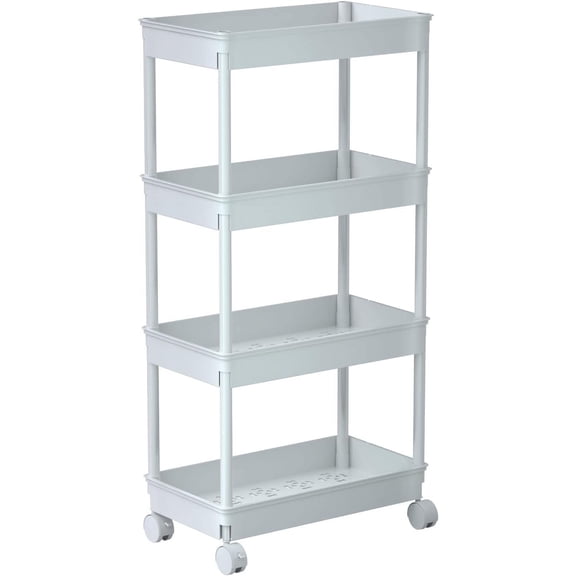 4 Tier Wide Storage Cart Mobile Shelving Unit Organizer Slide Out Storage Rolling Utility Cart Tower Rack for Kitchen Bathroom Laundry, & Stainless ,White