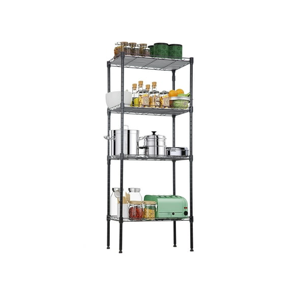4 Tier Wire Shelving Unit with 4 PP Sheets, Height Adjustable Metal Storage Shelves with Leveling Feet 600LBS Load Capacity Storage Racks for Kitchen Cabinets Laundry Bathroom, 18L x 12W x 44H