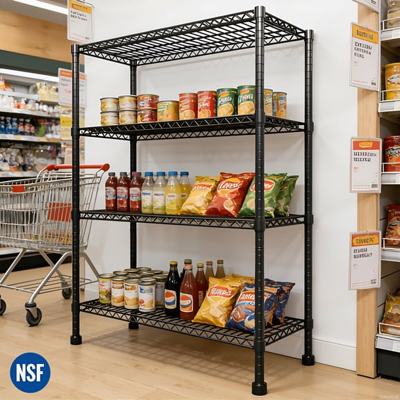 Rican 4-Tier Wire Storage Shelves, Adjustable Metal Shelves, Holds Up to 800 lbs, No-Tool Assembly for Garage, Home & Kitchen Storage