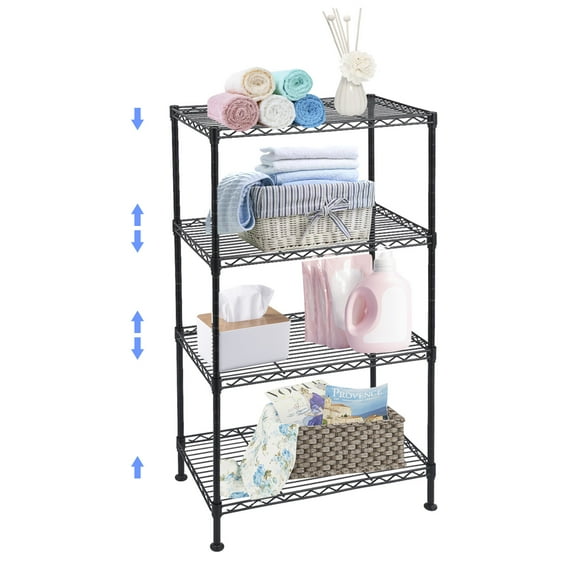 4 Tier Wire Shelving Unit, Height Adjustable Wire Shelves, Metal Storage Rack Organizer for Laundry, Kitchen, Bathroom, Pantry, Closet (12"D x 19.7"W x 31.5"H, Black)