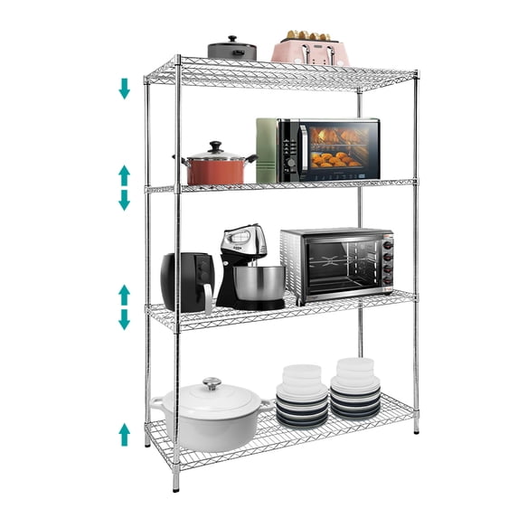 4 Tier Wire Shelving Unit, Height Adjustable Wire Shelves, Metal Storage Rack Organizer for Laundry, Kitchen, Bathroom, Pantry, Closet (23.6"D x 47"W x 71"H, Chrome)