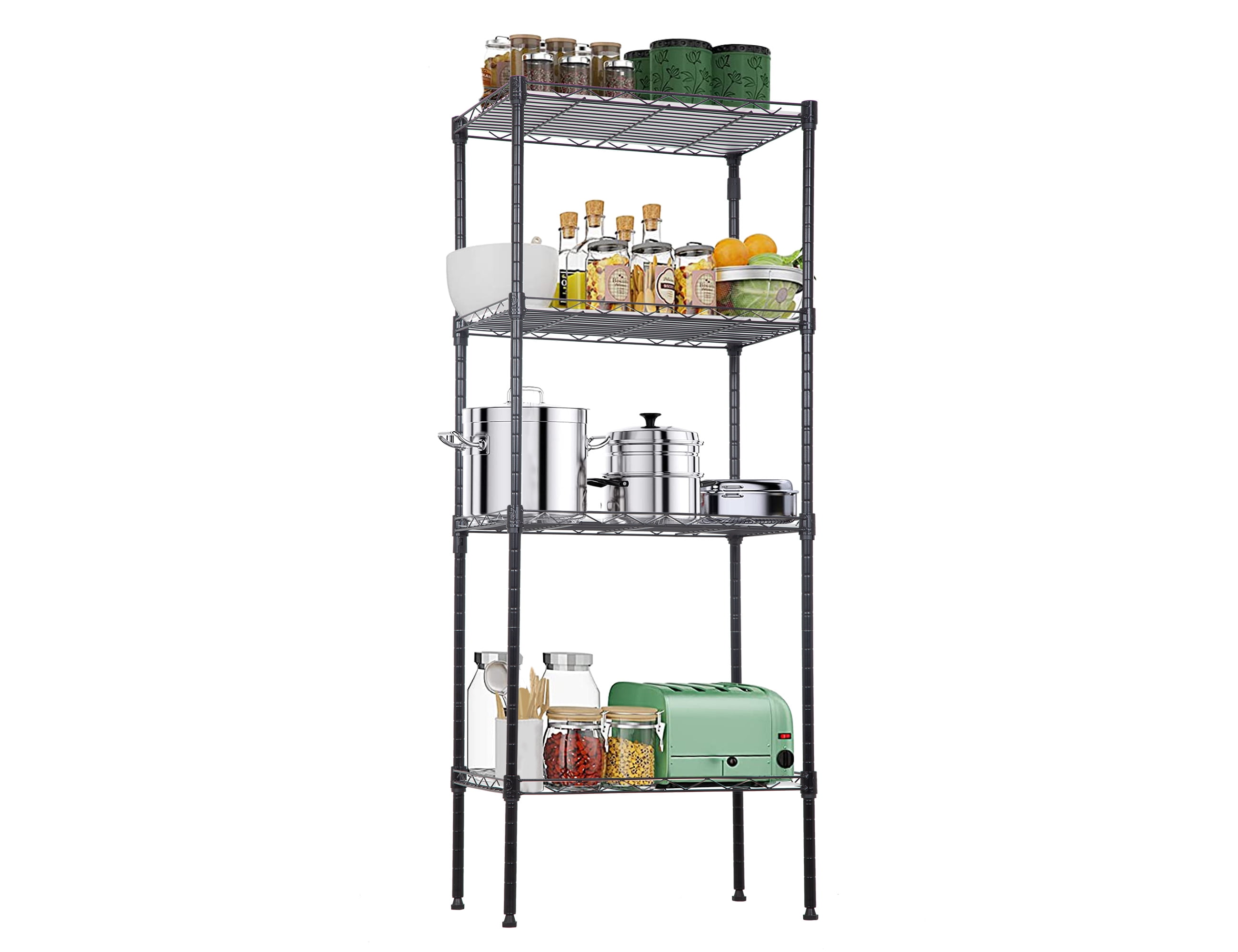 4 Tier Wire Shelving Unit with 4 PP Sheets, Height Adjustable Metal Storage Shelves with