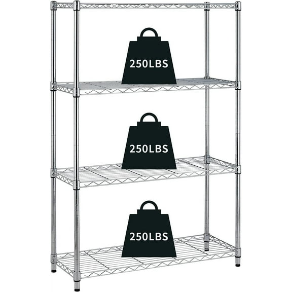 4 Tier Wire Shelving Unit Storage Shelves Shelf Organizer 54"x36"x14" Heavy Duty Metal Storage Rack Wire Rack NSF Height Adjustable for Laundry Bathroom Kitchen Garage Shelving (Chrome)
