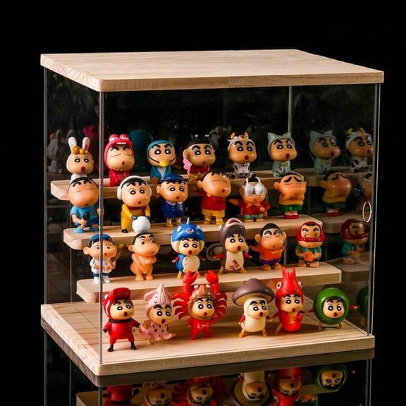 4-Tier Wood & Acrylic Display Shelf - Stable, Dustproof Storage Solution