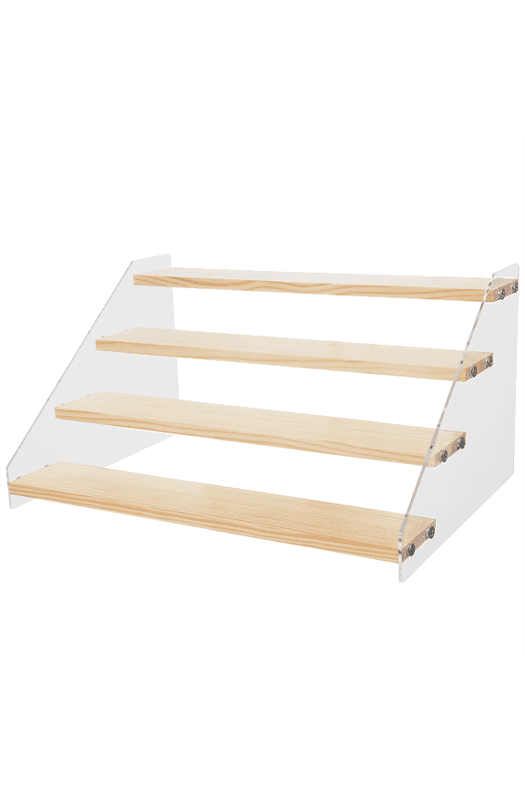 4-Tier Wood Display Riser, Wood& Acrylic Display Shelf, Riser Display Stand for Action Figure, Doll, Perfume, Cupcake, Toy, Jewelry, Makeup