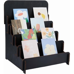 4-Tier Wood Display Risers for Postcard Display Black 30x26.5x35.3cm for DIY