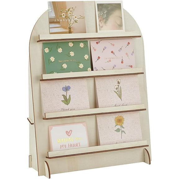 4-Tier Wood Earring Card Holder Display Shelf Stand Arch Shaped Earring Holder Organizer for Vendors Selling Postcards Display Cards DIY Craft Fair Trade Show 1511.84.7"