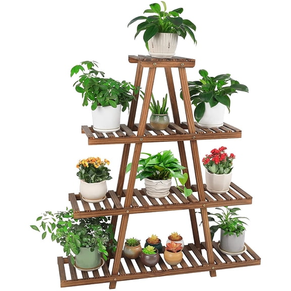 4 Tier Wood Plant Stand Indoor Outdoor A Frame Plant Display Shelf