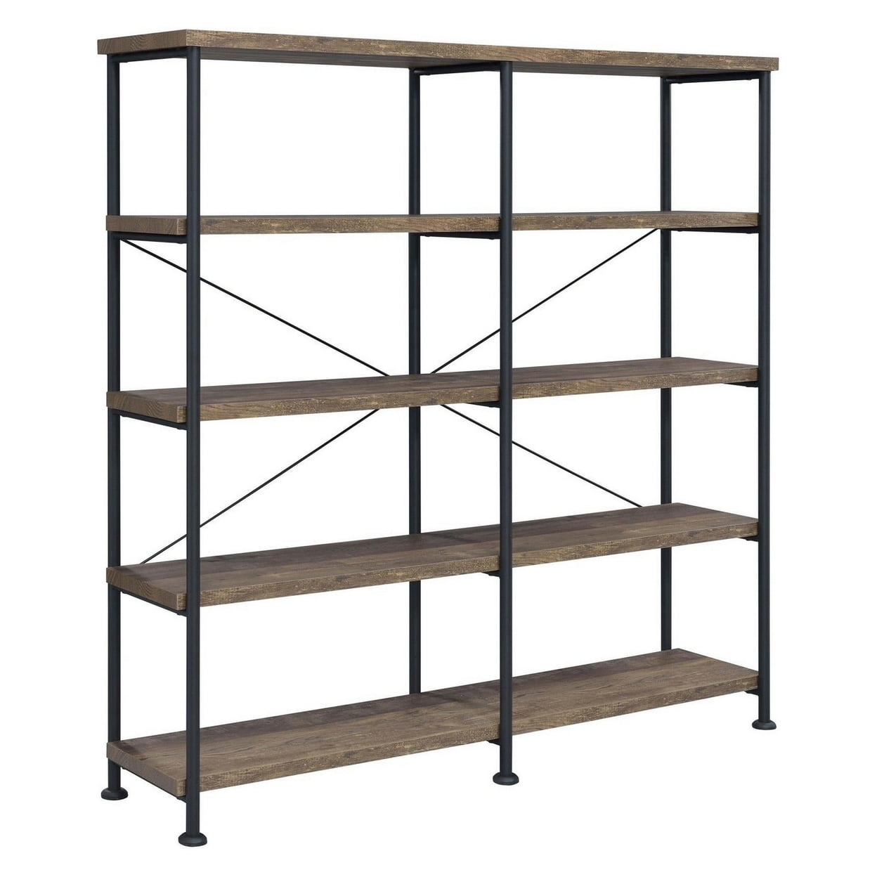 4 Tier Wood and Metal Frame Bookcase with Criss Cross Design, Rustic ...